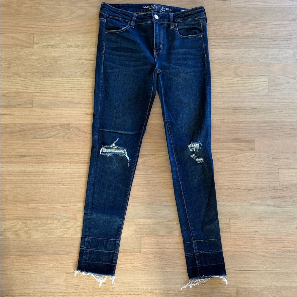 American Eagle Outfitters Dark Blue Distressed Skinny Jeans